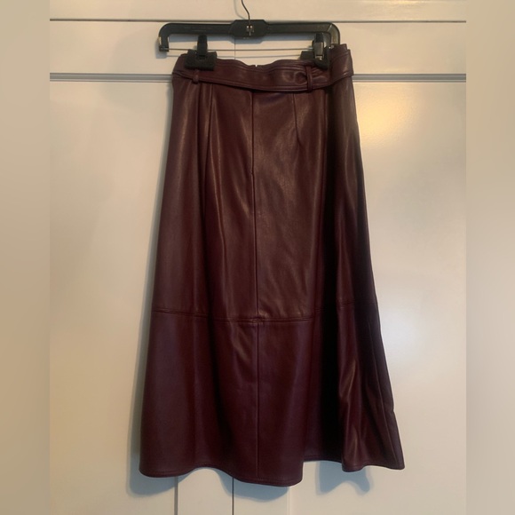 Seamed Faux Leather Tie Waist Midi Skirt - Picture 5 of 6